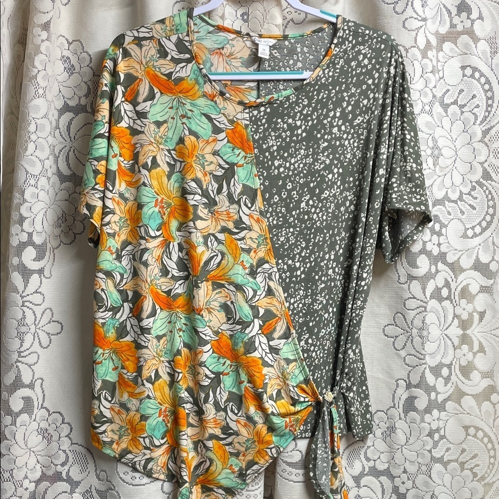 Cato Multicolor Floral Mixed Pattern Oversized Boxed Blouse